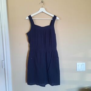 Navy Cotton Seersucker Dress Sundress Universal Thread Pinafore